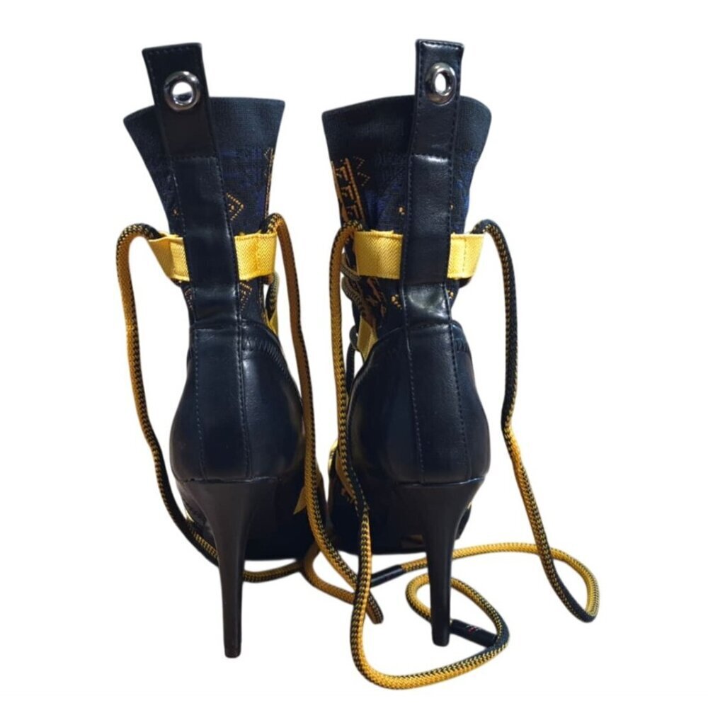 Azalea Wang Tribal Print Lace-Up Stiletto Ankle Boots Black Yellow Size 9. - Picture 4 of 9